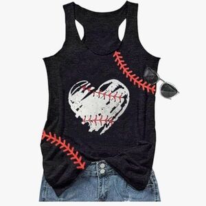 Black Tank Top with Baseball Heart Design